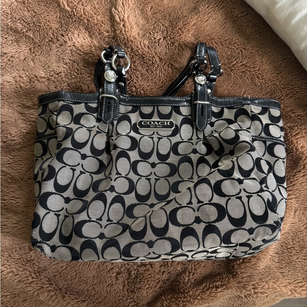 Coach Black and Gray Signature Logo Tote